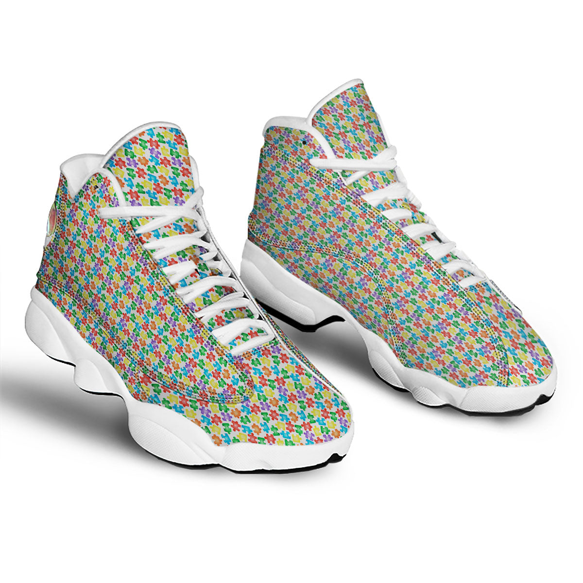 Puzzle Autism Awareness Print White Basketball Shoes-grizzshop