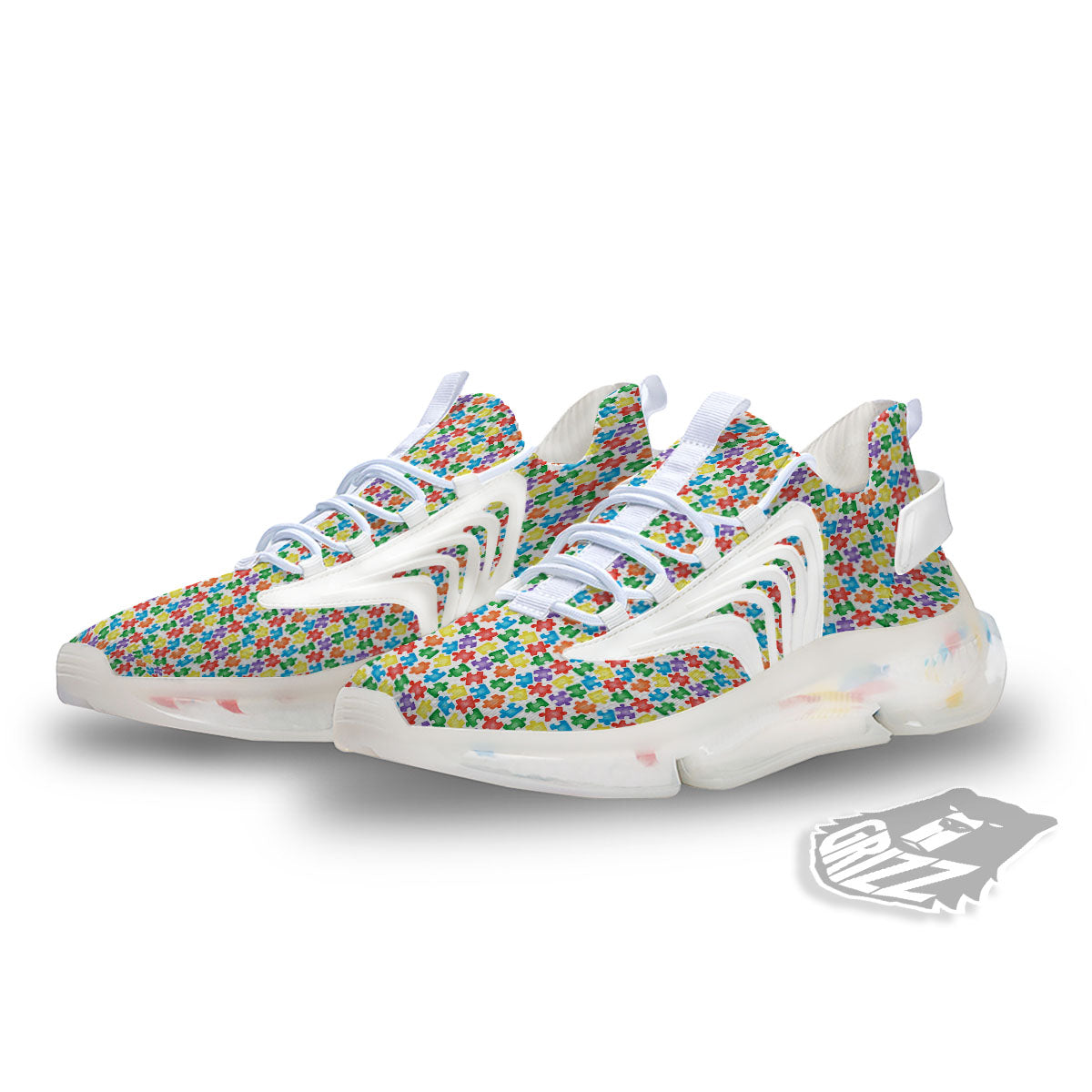 Puzzle Autism Awareness Print White Gym Shoes-grizzshop