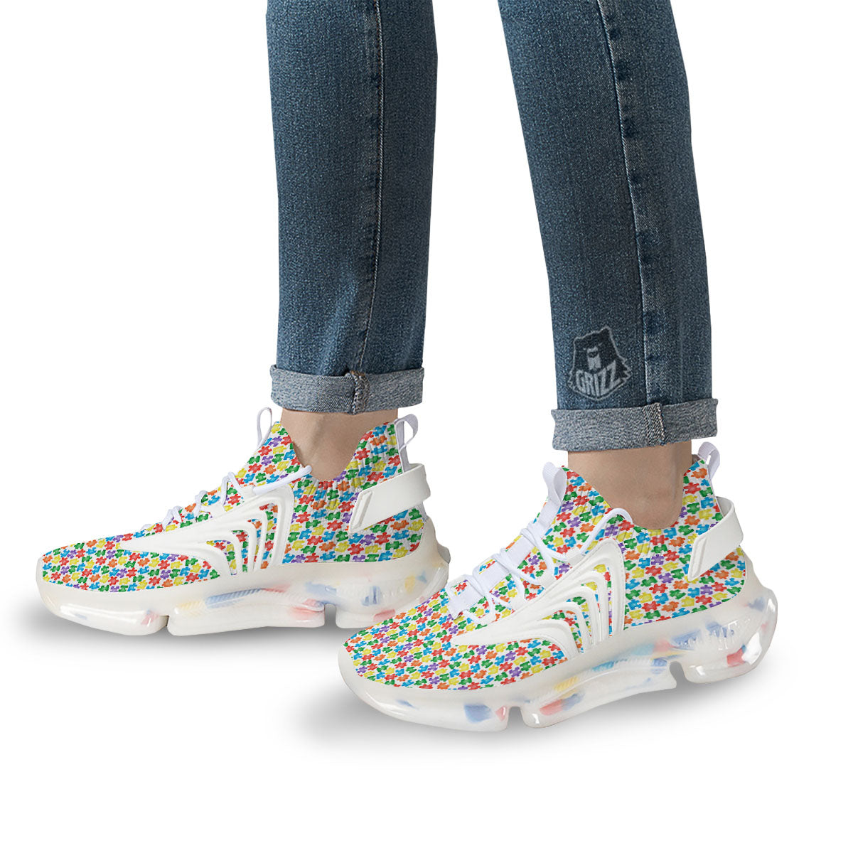 Puzzle Autism Awareness Print White Gym Shoes-grizzshop