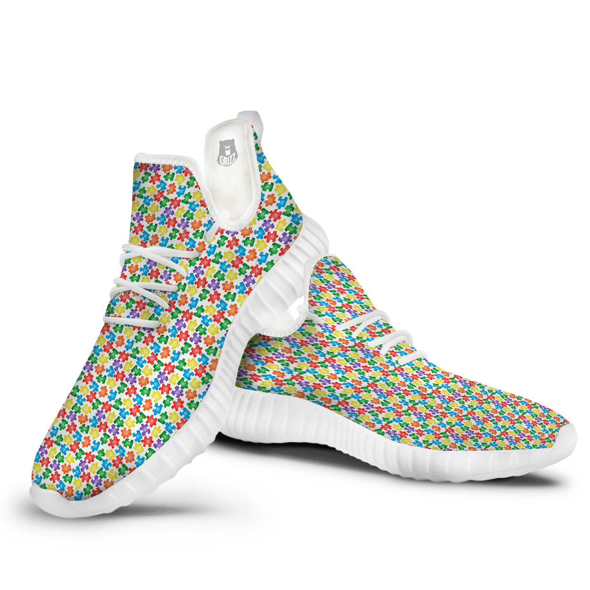 Puzzle Autism Awareness Print White Walking Shoes-grizzshop