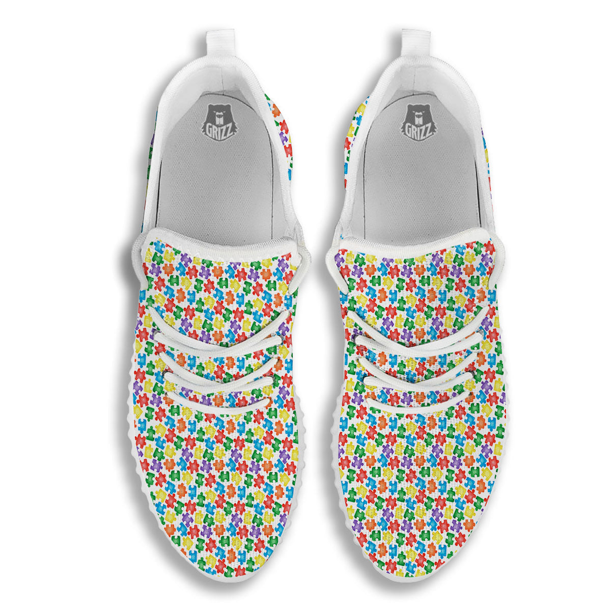 Puzzle Autism Awareness Print White Walking Shoes-grizzshop