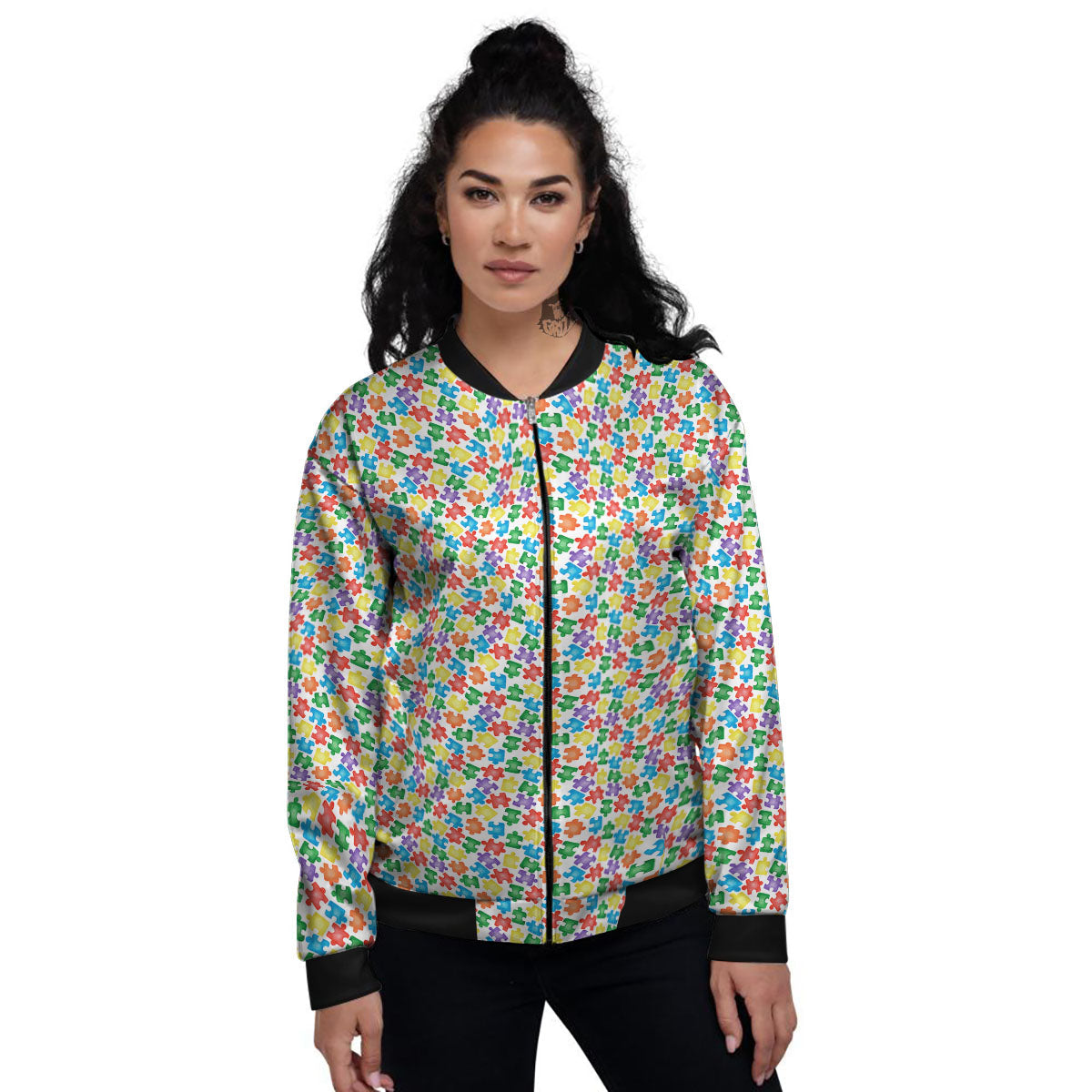 Puzzle Autism Awareness Print Women's Bomber Jacket-grizzshop