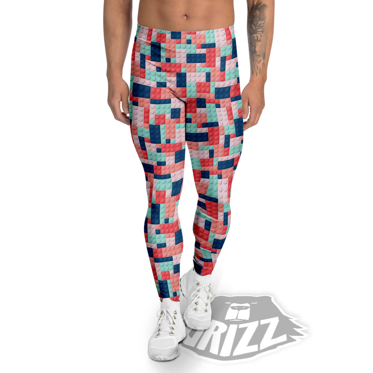 Puzzle Game Colorful Block Print Pattern Men's Leggings-grizzshop