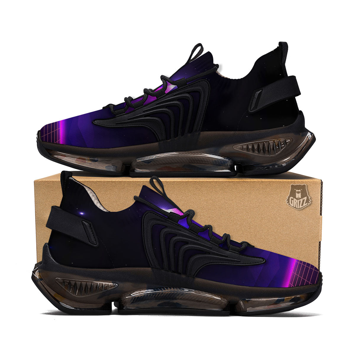 Pyramid Cloud Purple Print Black Gym Shoes-grizzshop