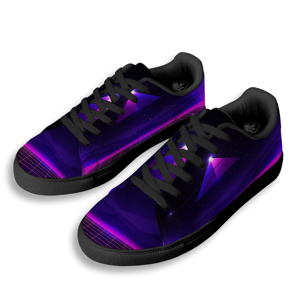 Pyramid Cloud Purple Print Black Low Top Sneakers-grizzshop