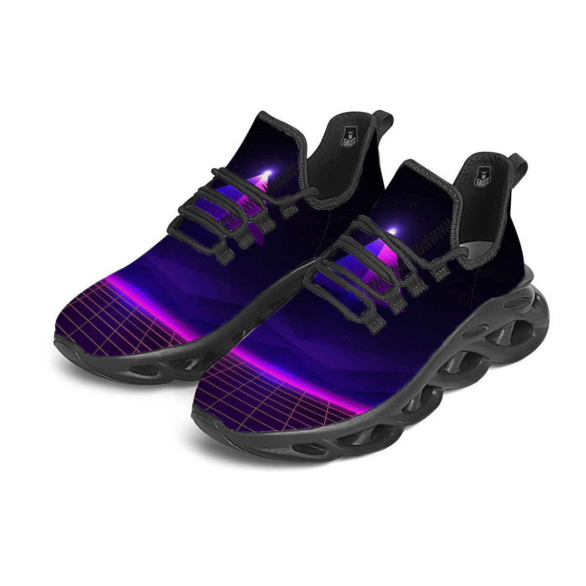 Pyramid Cloud Purple Print Black Running Shoes-grizzshop
