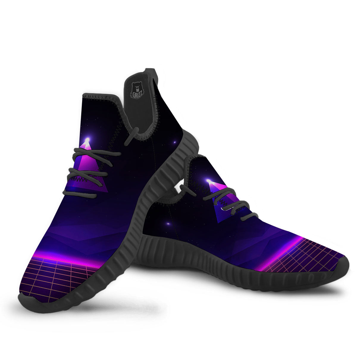 Pyramid Cloud Purple Print Black Walking Shoes-grizzshop
