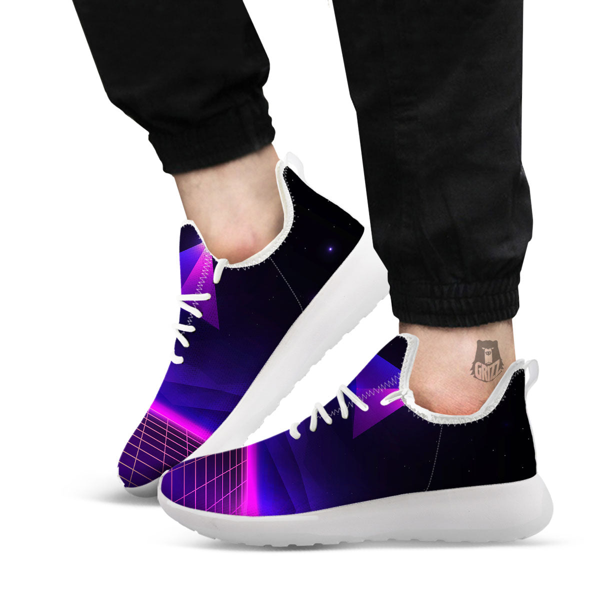 Pyramid Cloud Purple Print White Athletic Shoes-grizzshop