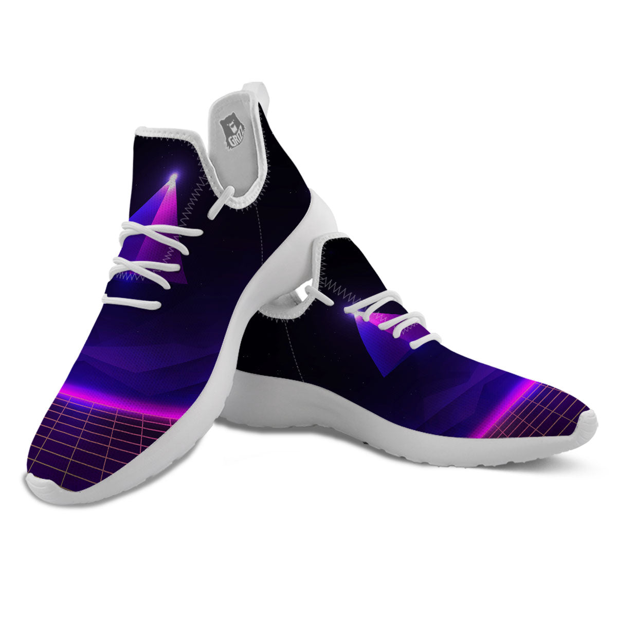 Pyramid Cloud Purple Print White Athletic Shoes-grizzshop