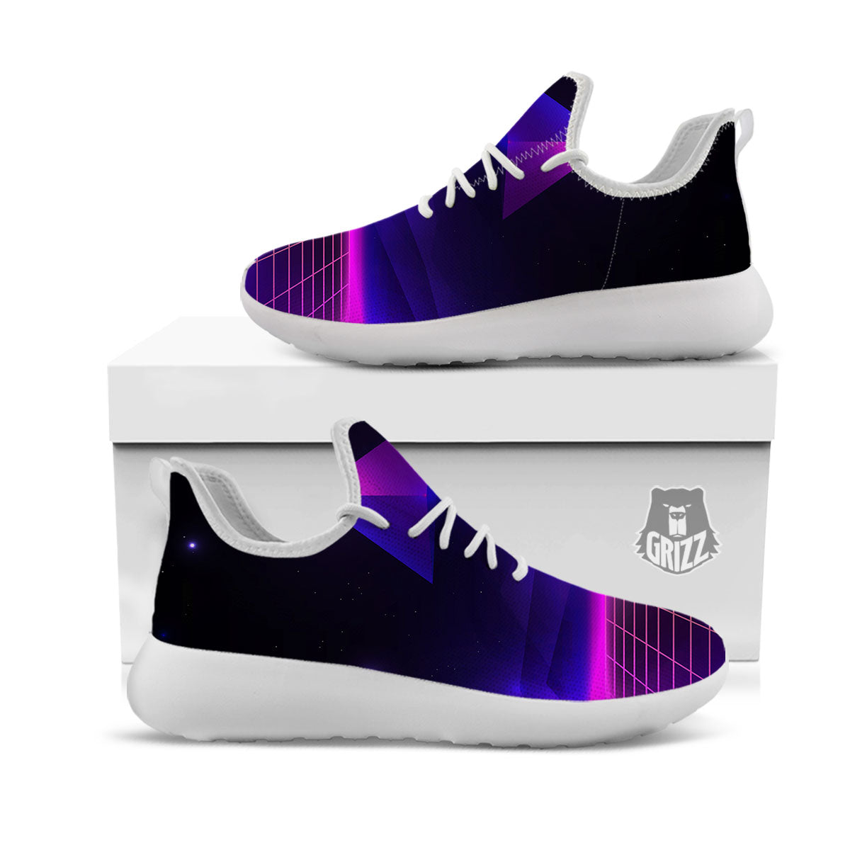 Pyramid Cloud Purple Print White Athletic Shoes-grizzshop