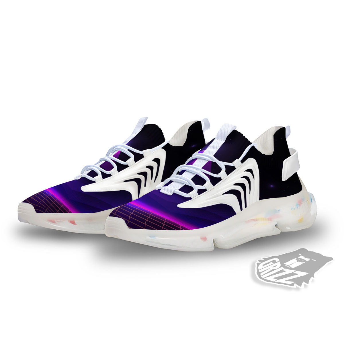 Pyramid Cloud Purple Print White Gym Shoes-grizzshop