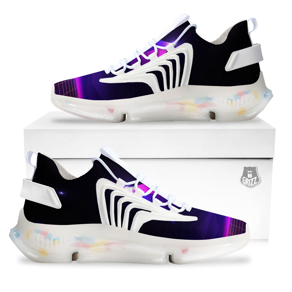 Pyramid Cloud Purple Print White Gym Shoes-grizzshop
