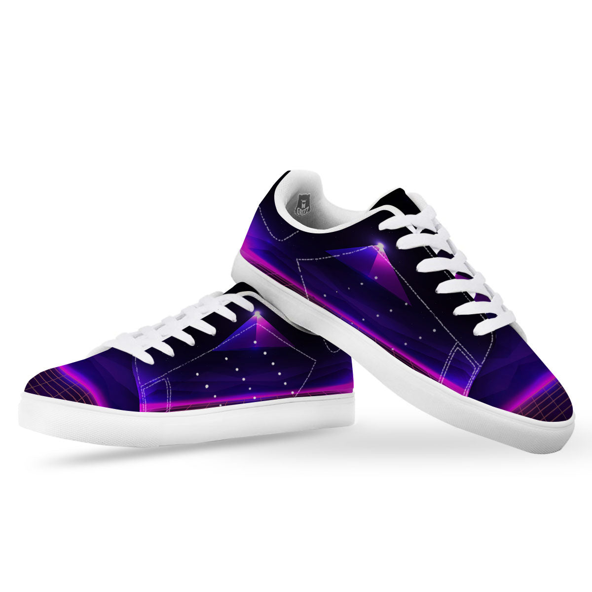 Pyramid Cloud Purple Print White Low Top Sneakers-grizzshop