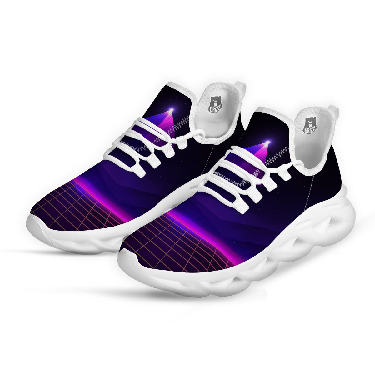 Pyramid Cloud Purple Print White Running Shoes-grizzshop