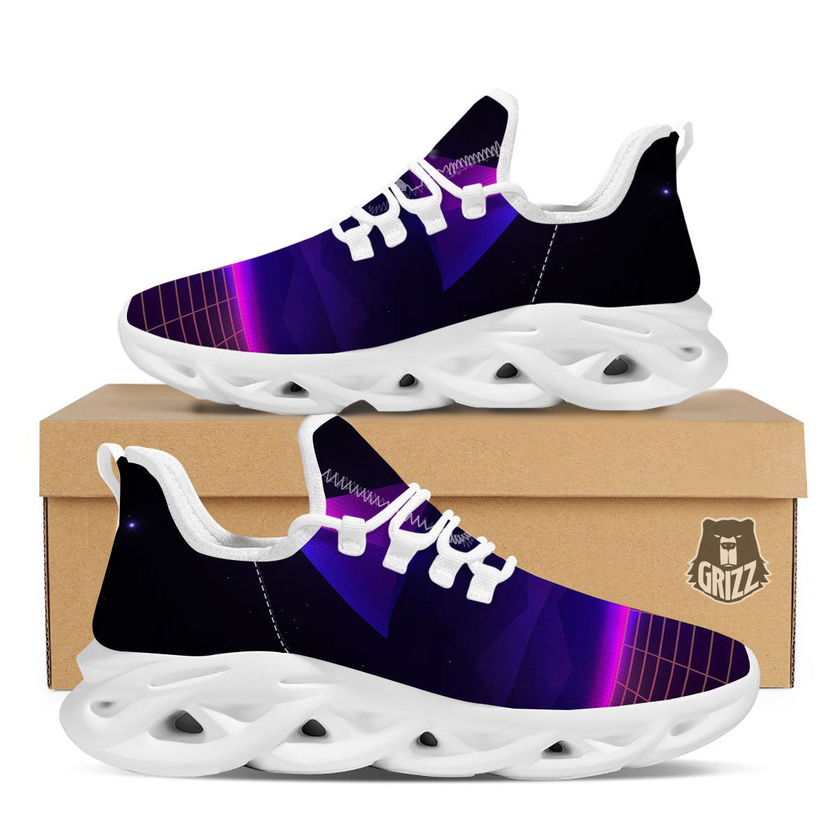Pyramid Cloud Purple Print White Running Shoes-grizzshop