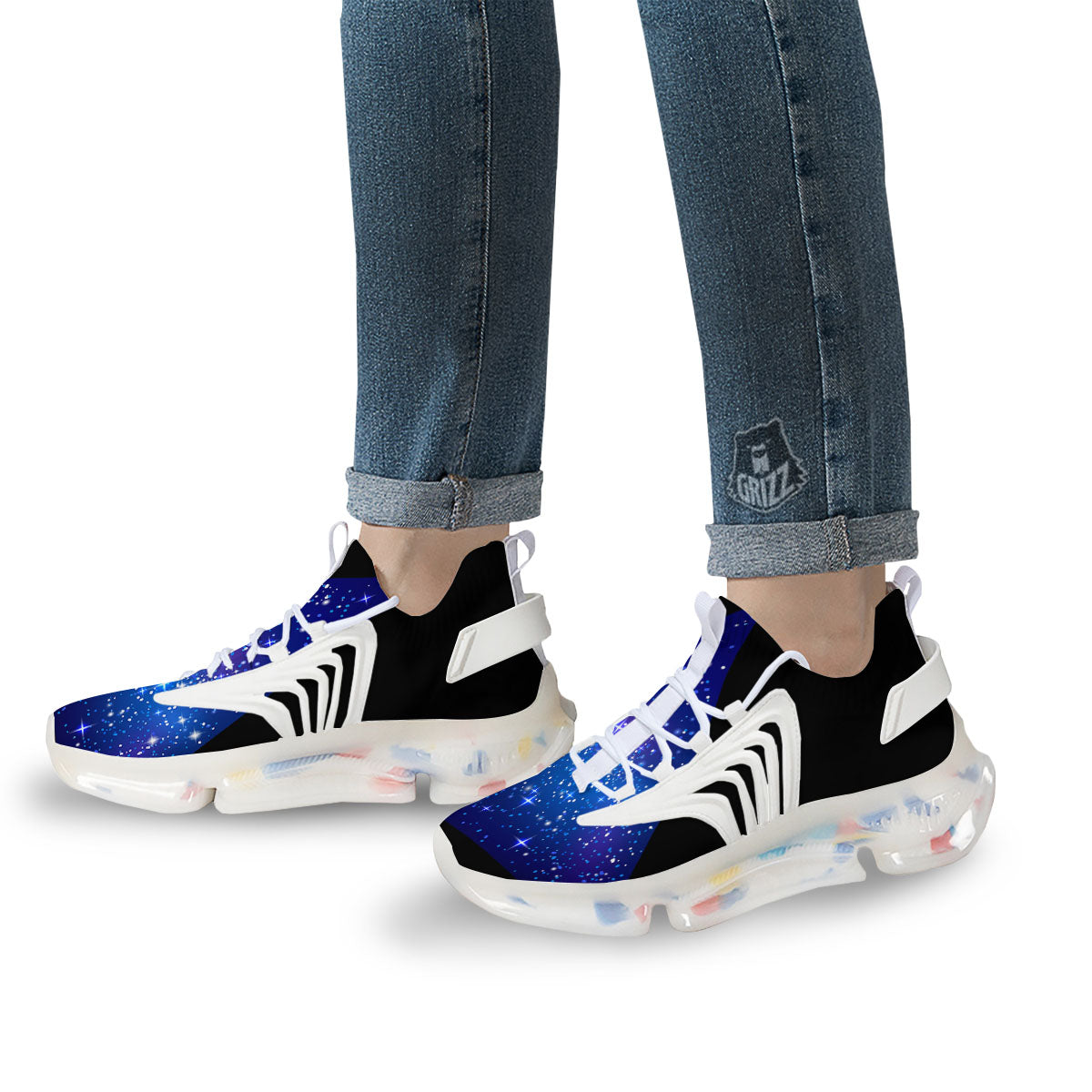 Pyramid Galaxy Print White Gym Shoes-grizzshop