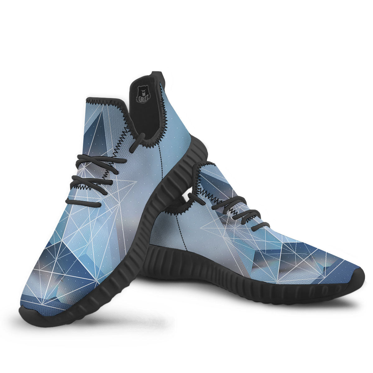 Pyramid Geometric Print Black Walking Shoes-grizzshop