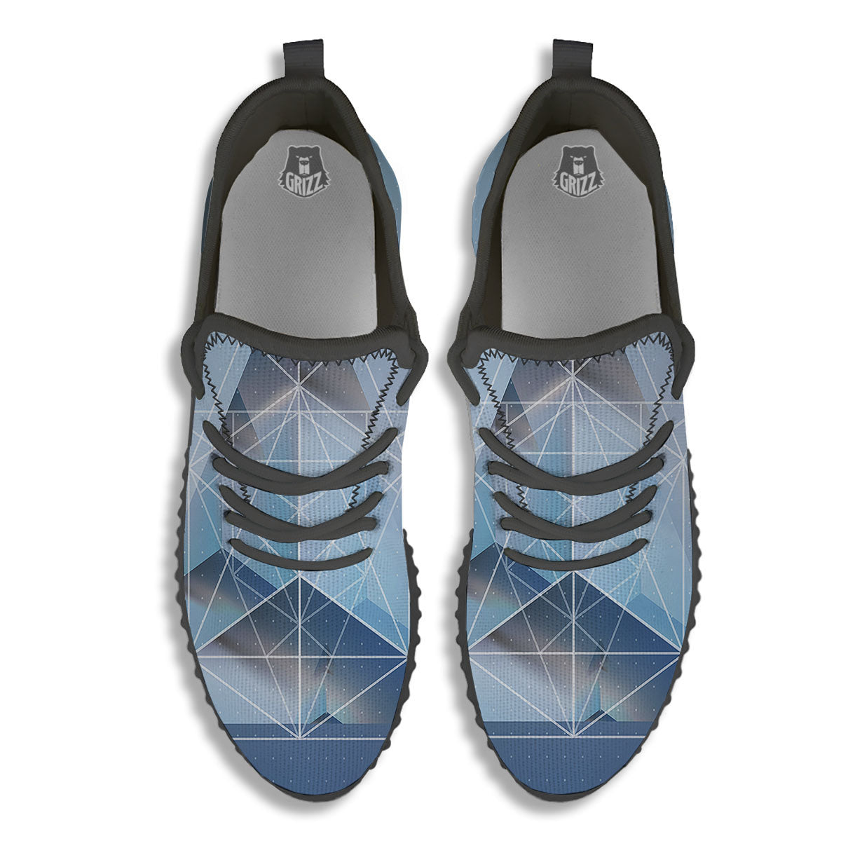 Pyramid Geometric Print Black Walking Shoes-grizzshop