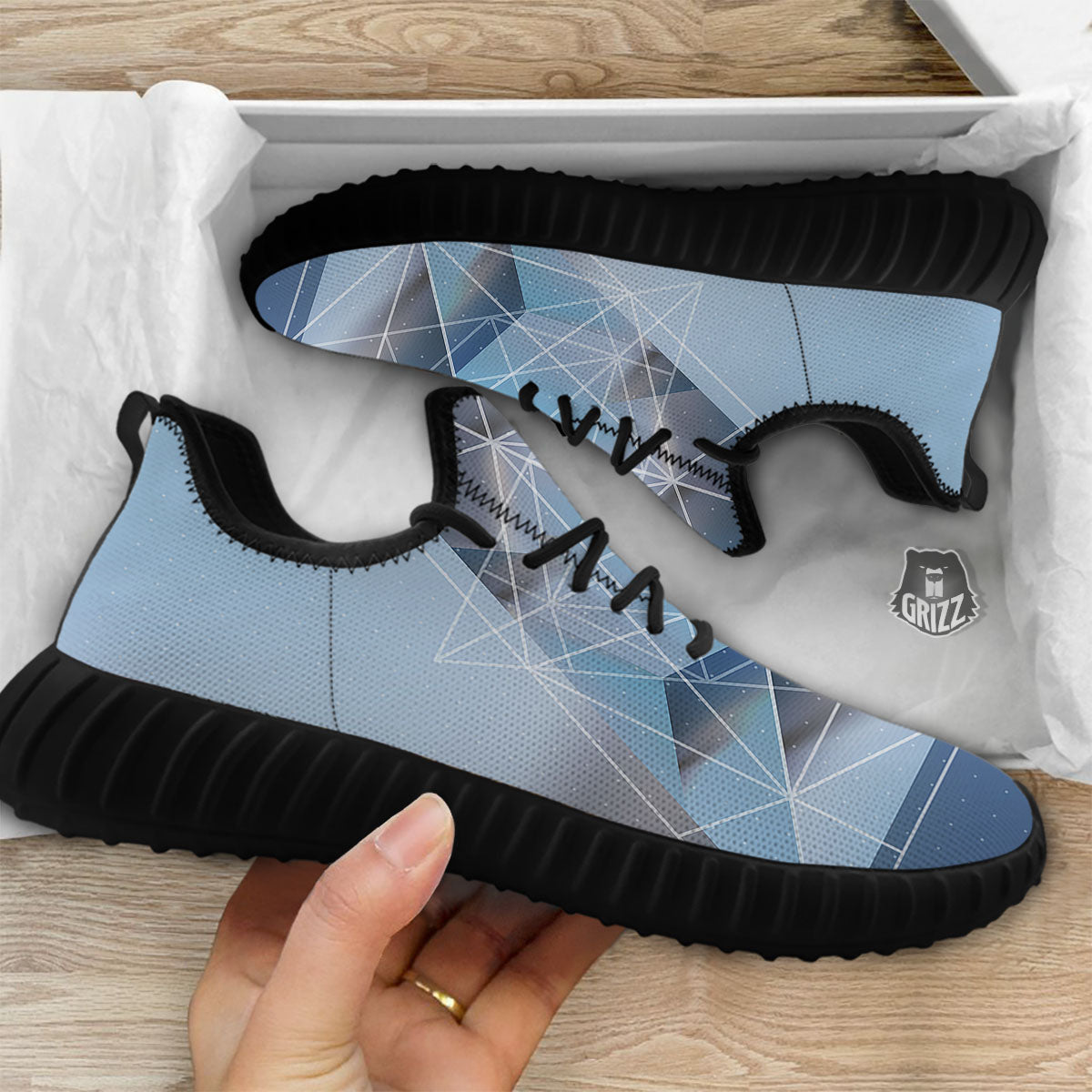 Pyramid Geometric Print Black Walking Shoes-grizzshop