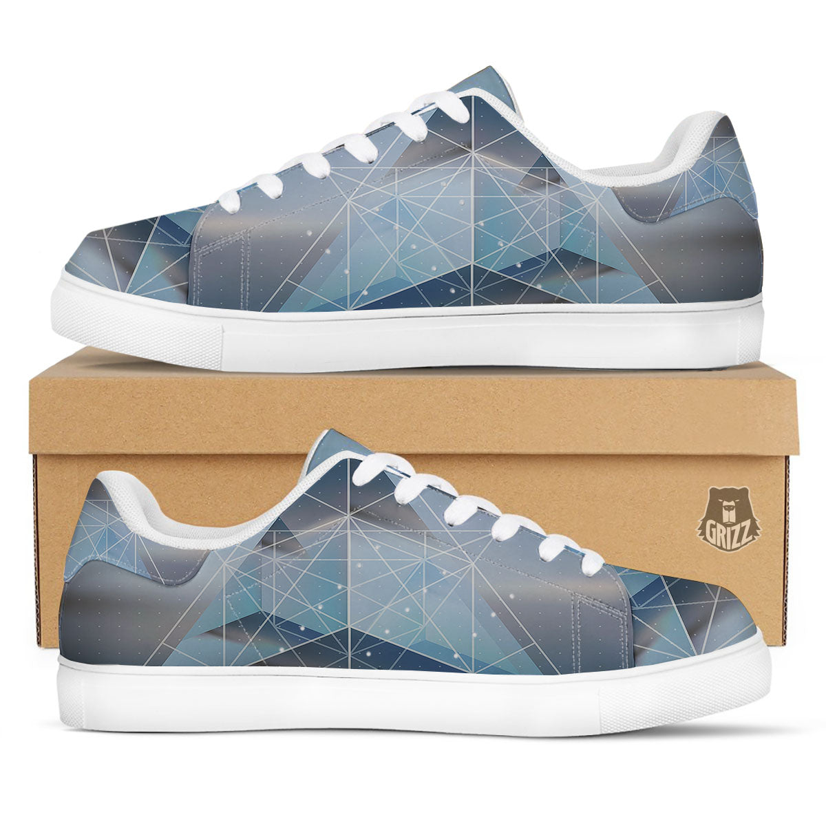 Pyramid Geometric Print White Low Top Sneakers-grizzshop