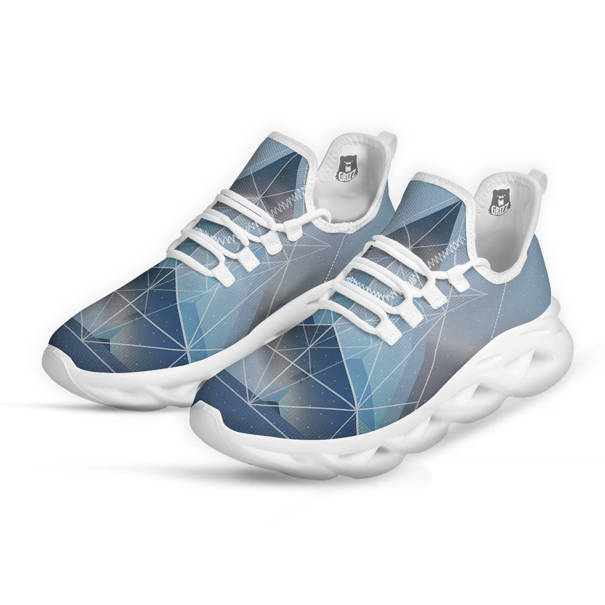 Pyramid Geometric Print White Running Shoes-grizzshop
