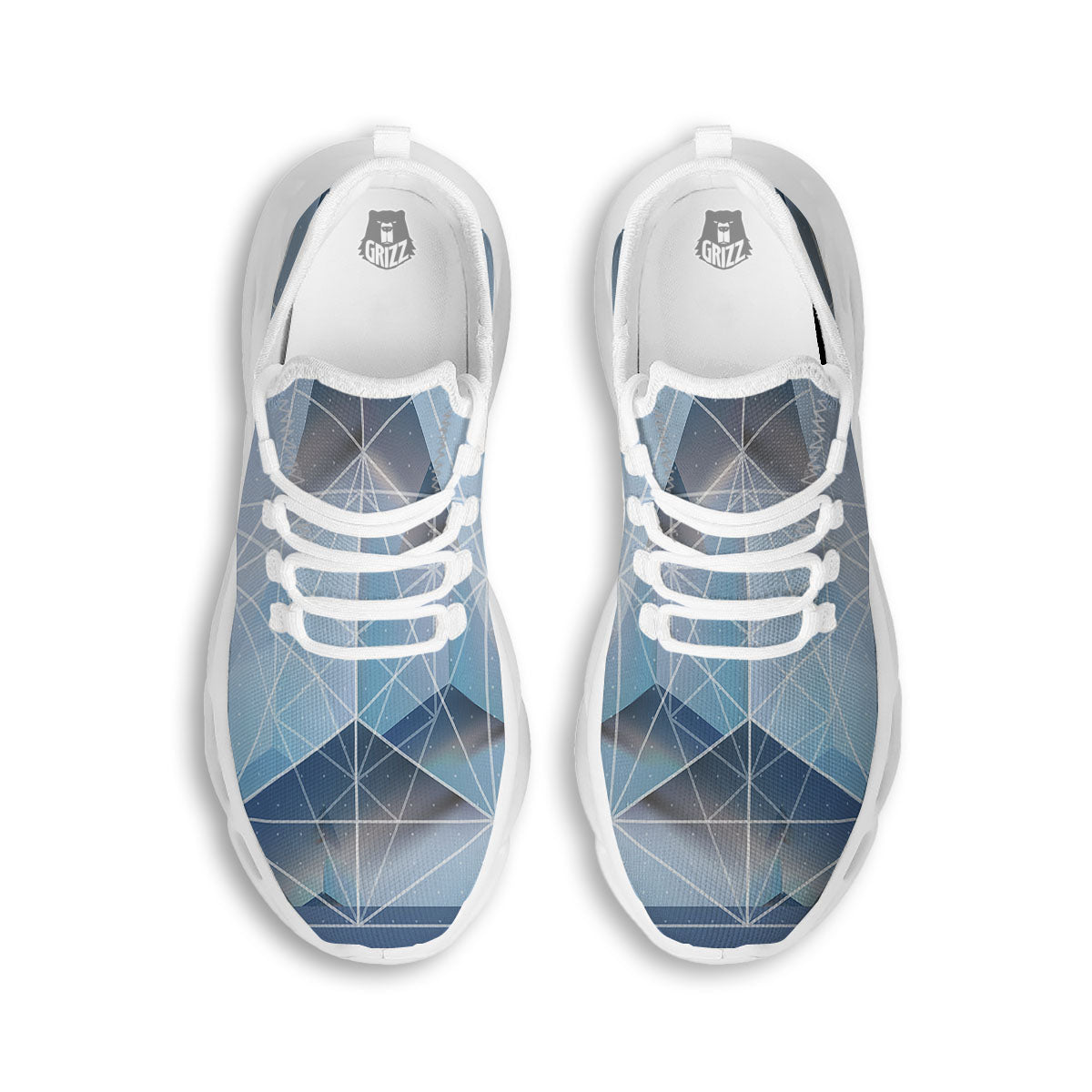 Pyramid Geometric Print White Running Shoes-grizzshop