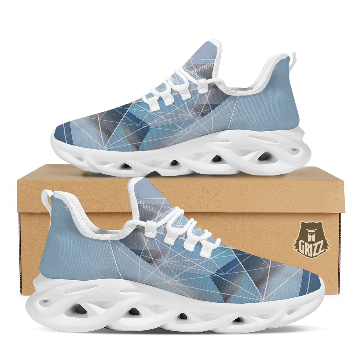 Pyramid Geometric Print White Running Shoes-grizzshop