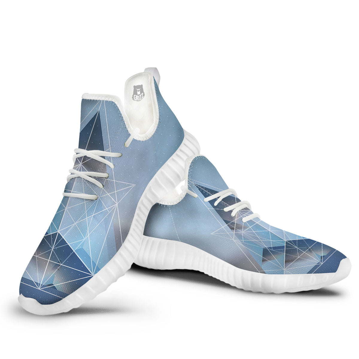 Pyramid Geometric Print White Walking Shoes-grizzshop