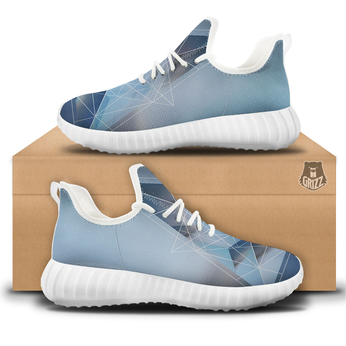 Pyramid Geometric Print White Walking Shoes-grizzshop