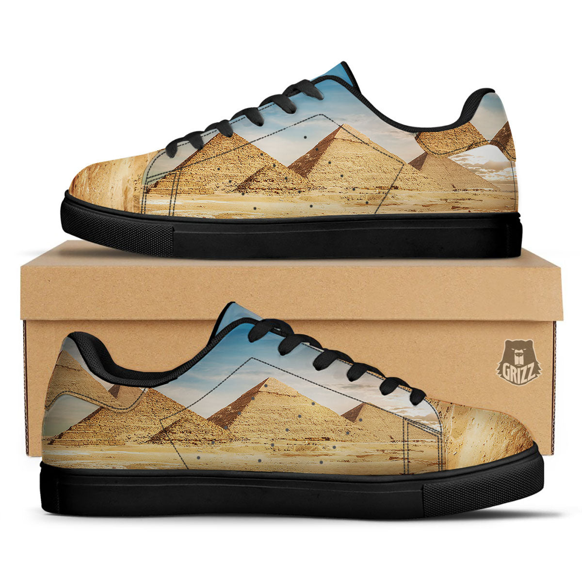 Pyramid Giza Print Black Low Top Sneakers-grizzshop
