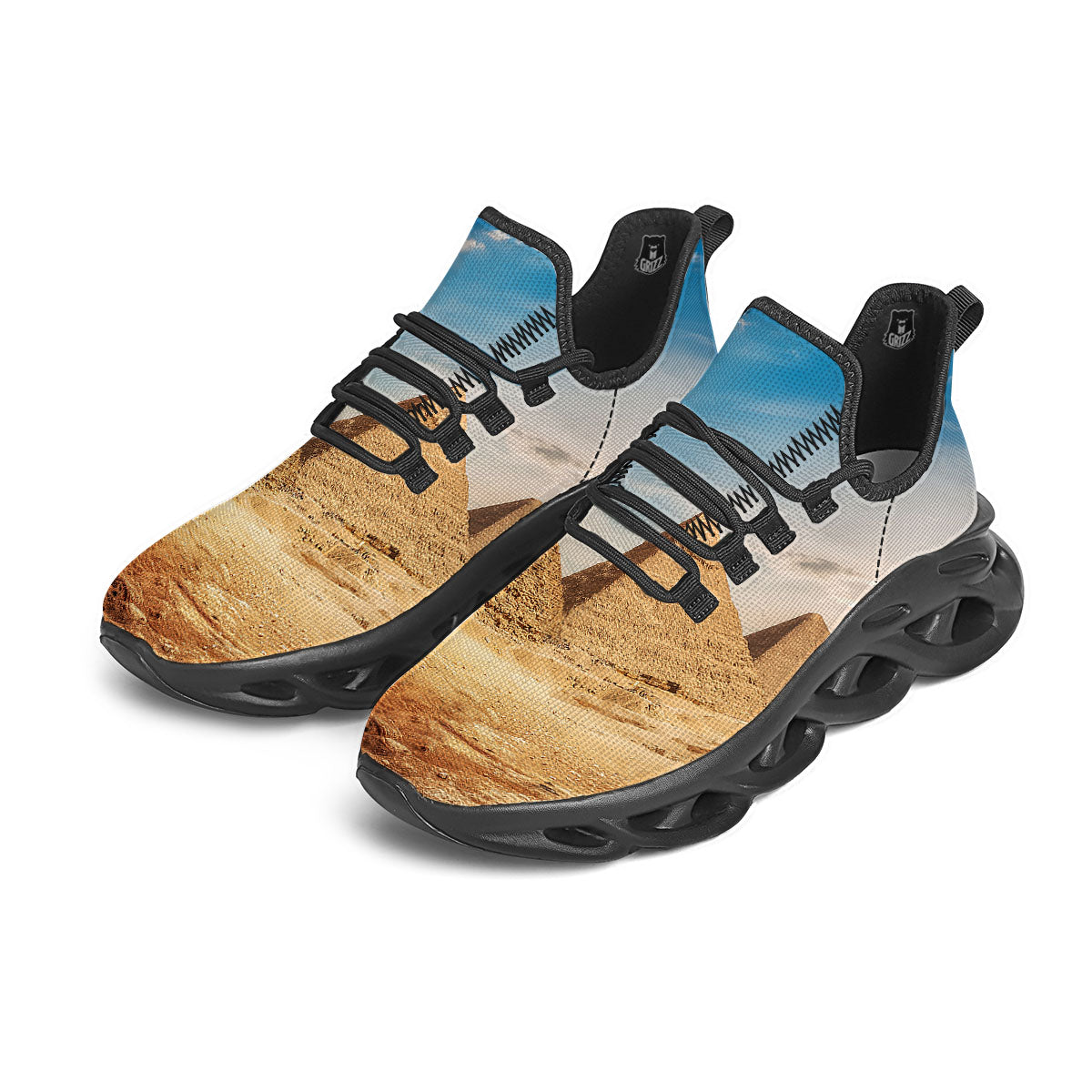 Pyramid Giza Print Black Running Shoes-grizzshop