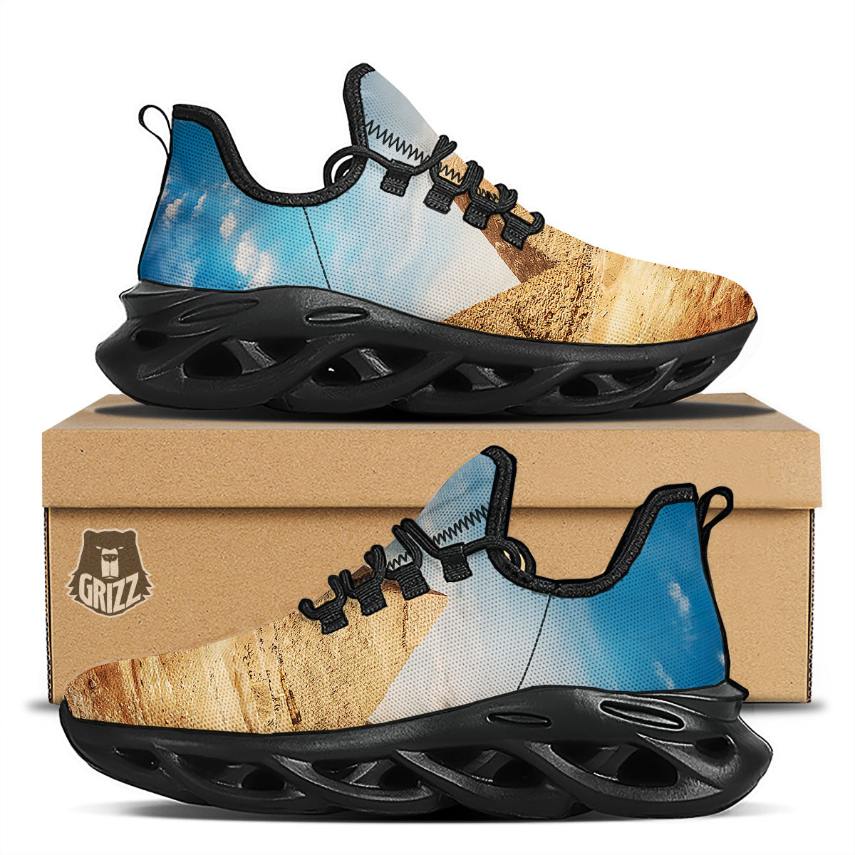 Pyramid Giza Print Black Running Shoes-grizzshop