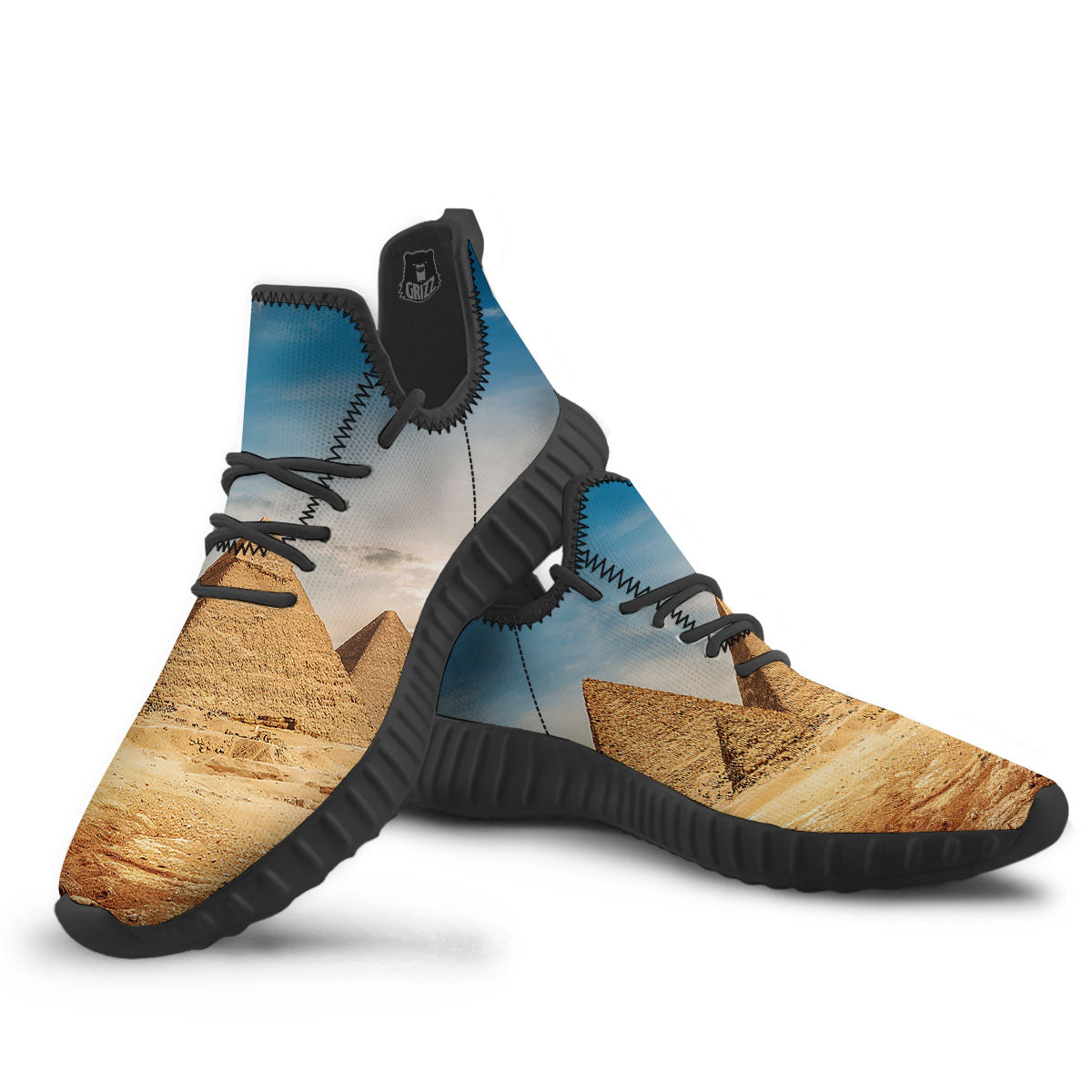 Pyramid Giza Print Black Walking Shoes-grizzshop