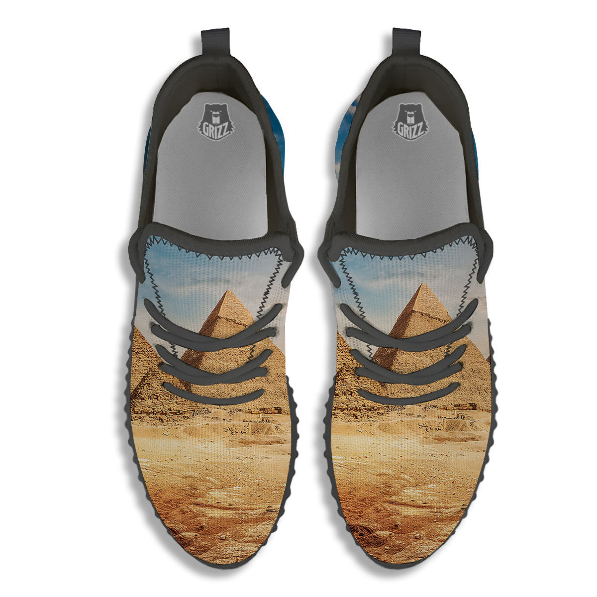 Pyramid Giza Print Black Walking Shoes-grizzshop