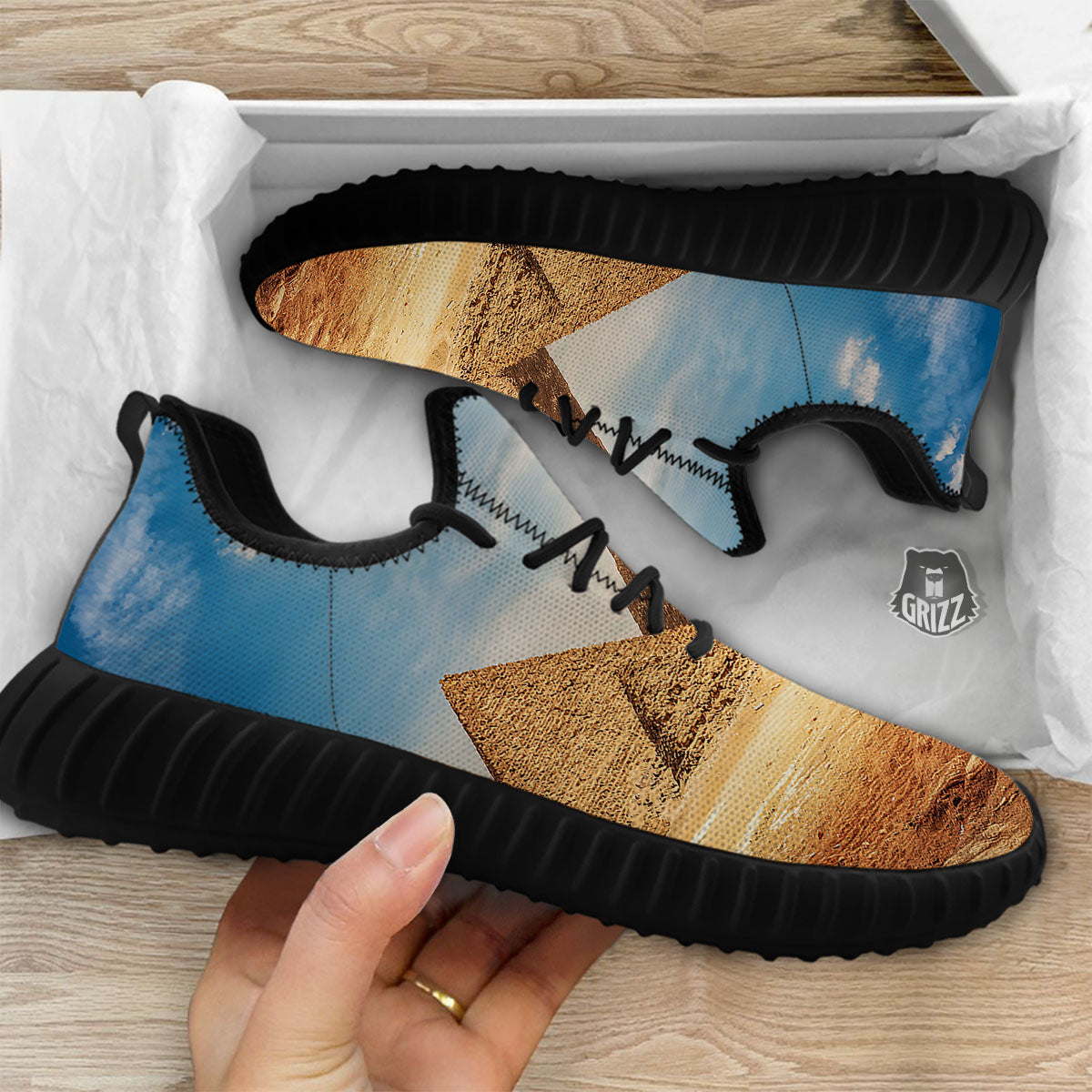 Pyramid Giza Print Black Walking Shoes-grizzshop