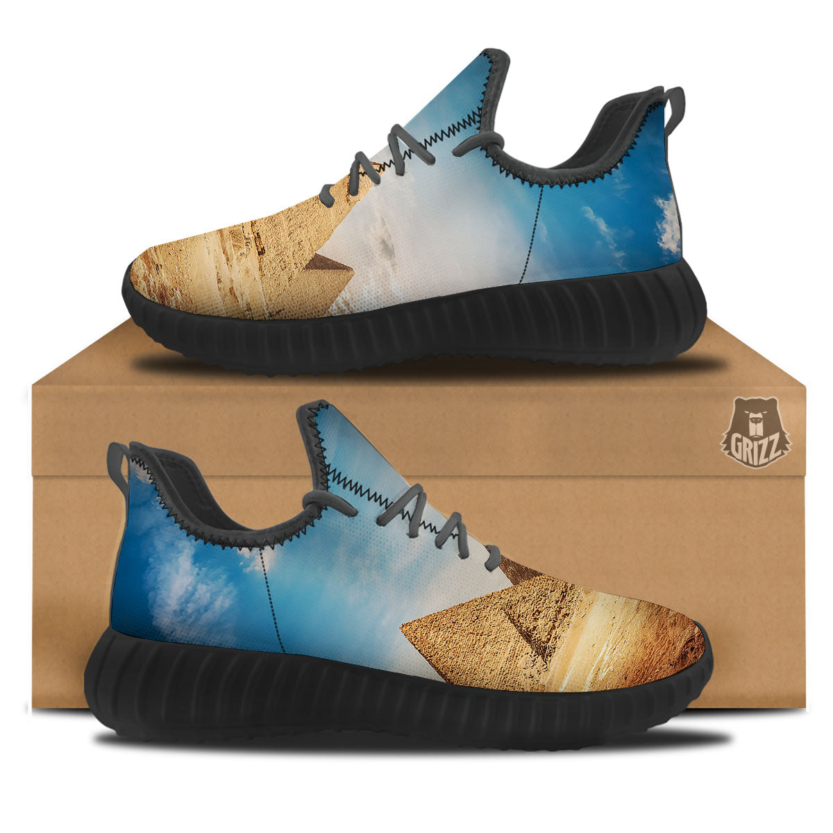 Pyramid Giza Print Black Walking Shoes-grizzshop