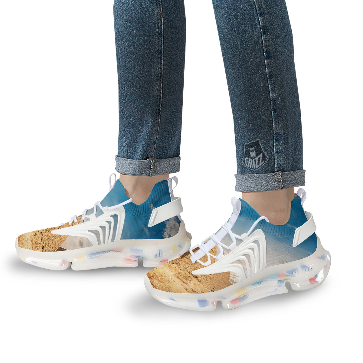 Pyramid Giza Print White Gym Shoes-grizzshop