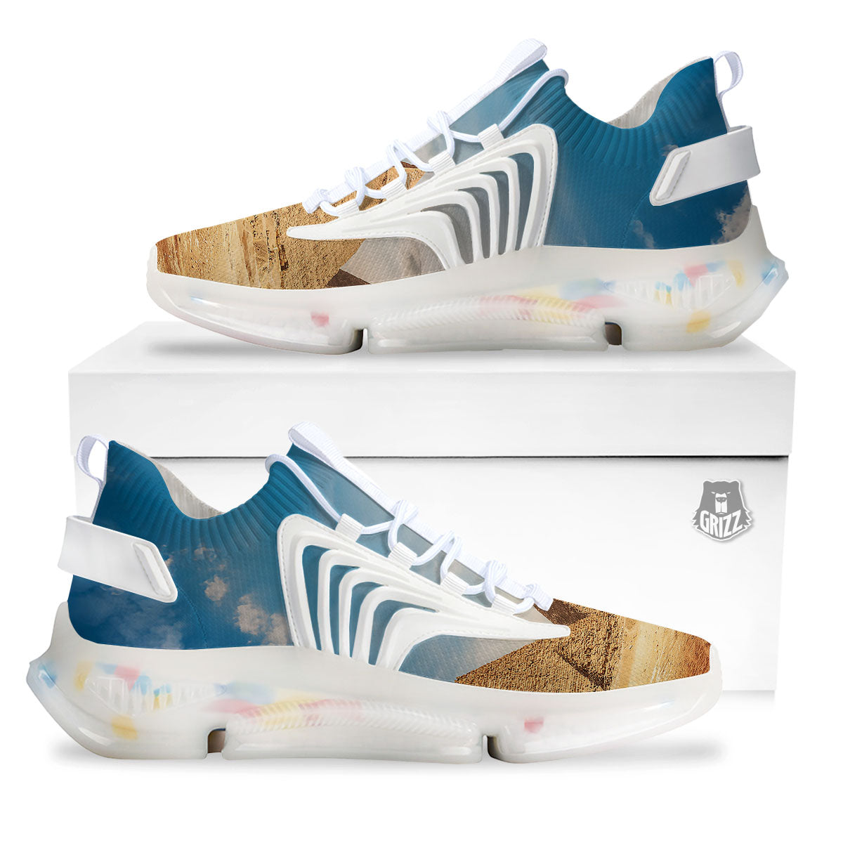 Pyramid Giza Print White Gym Shoes-grizzshop