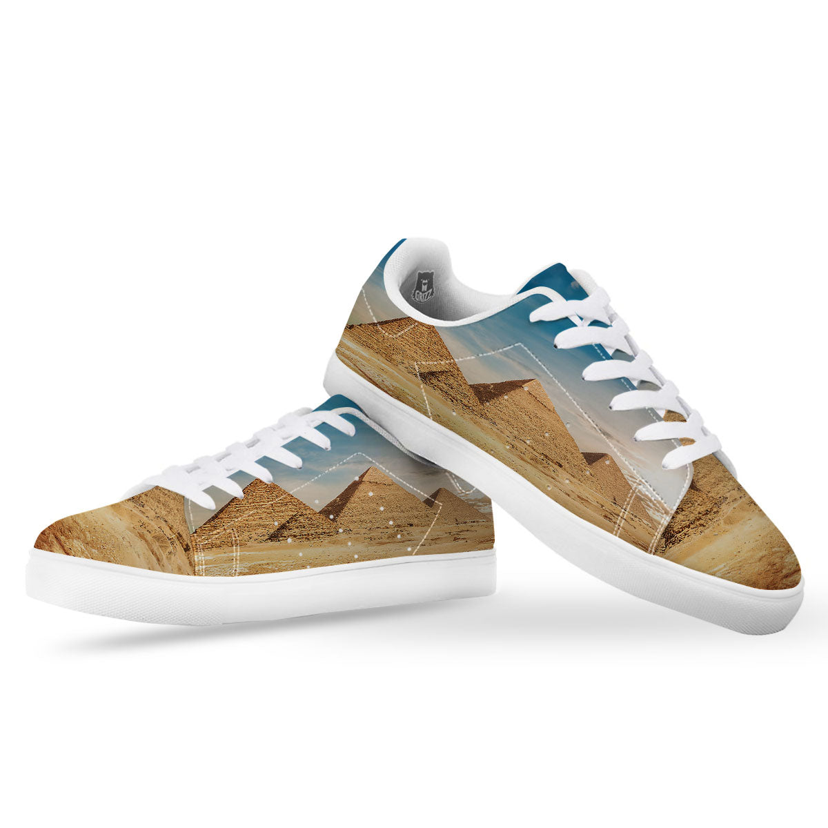 Pyramid Giza Print White Low Top Sneakers-grizzshop