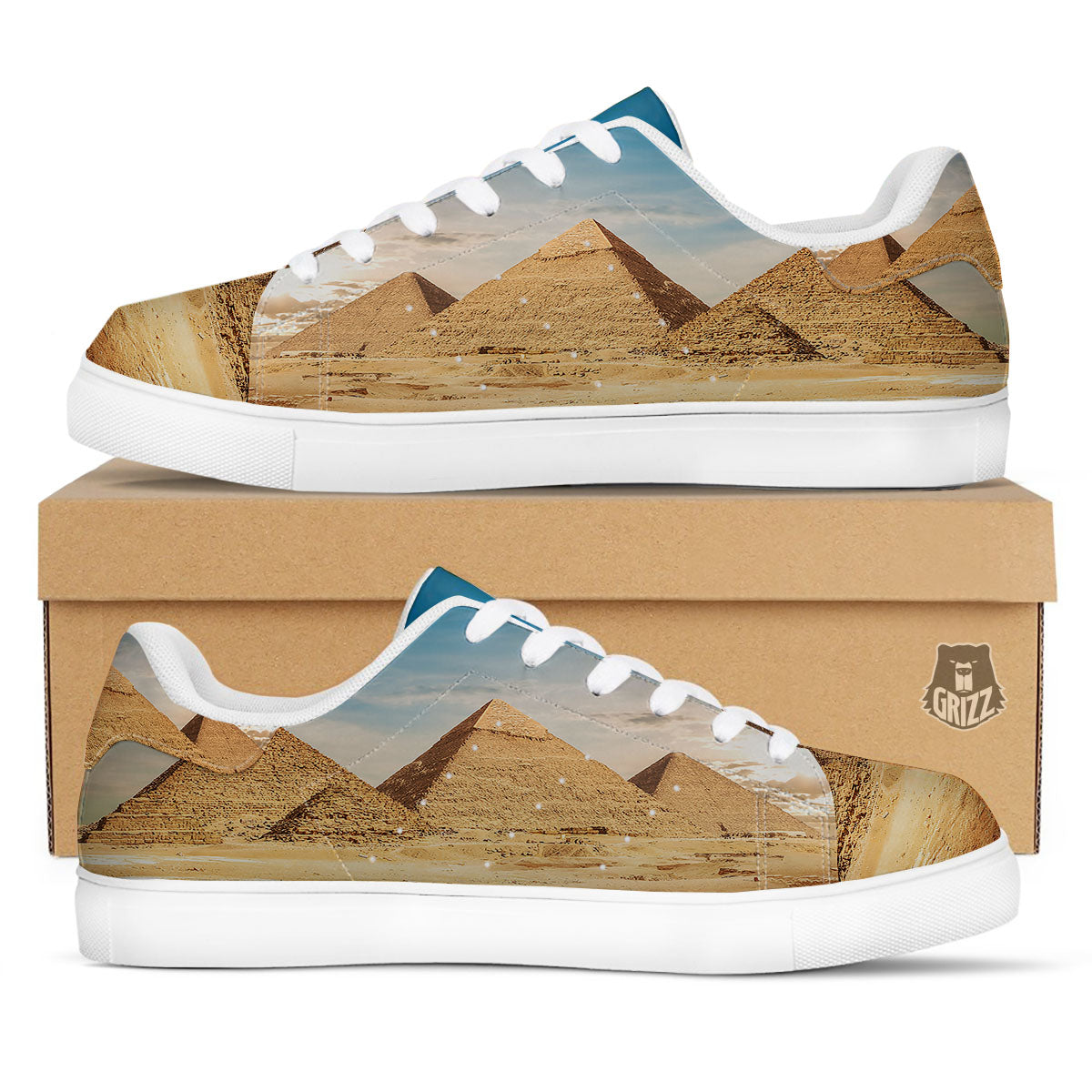 Pyramid Giza Print White Low Top Sneakers-grizzshop