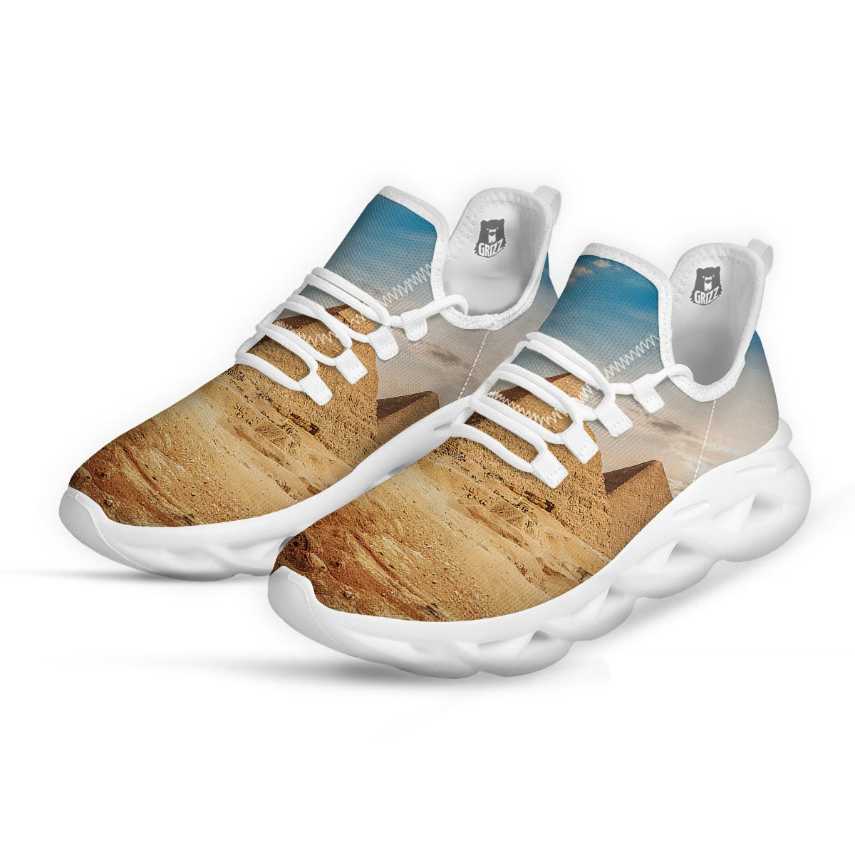 Pyramid Giza Print White Running Shoes-grizzshop