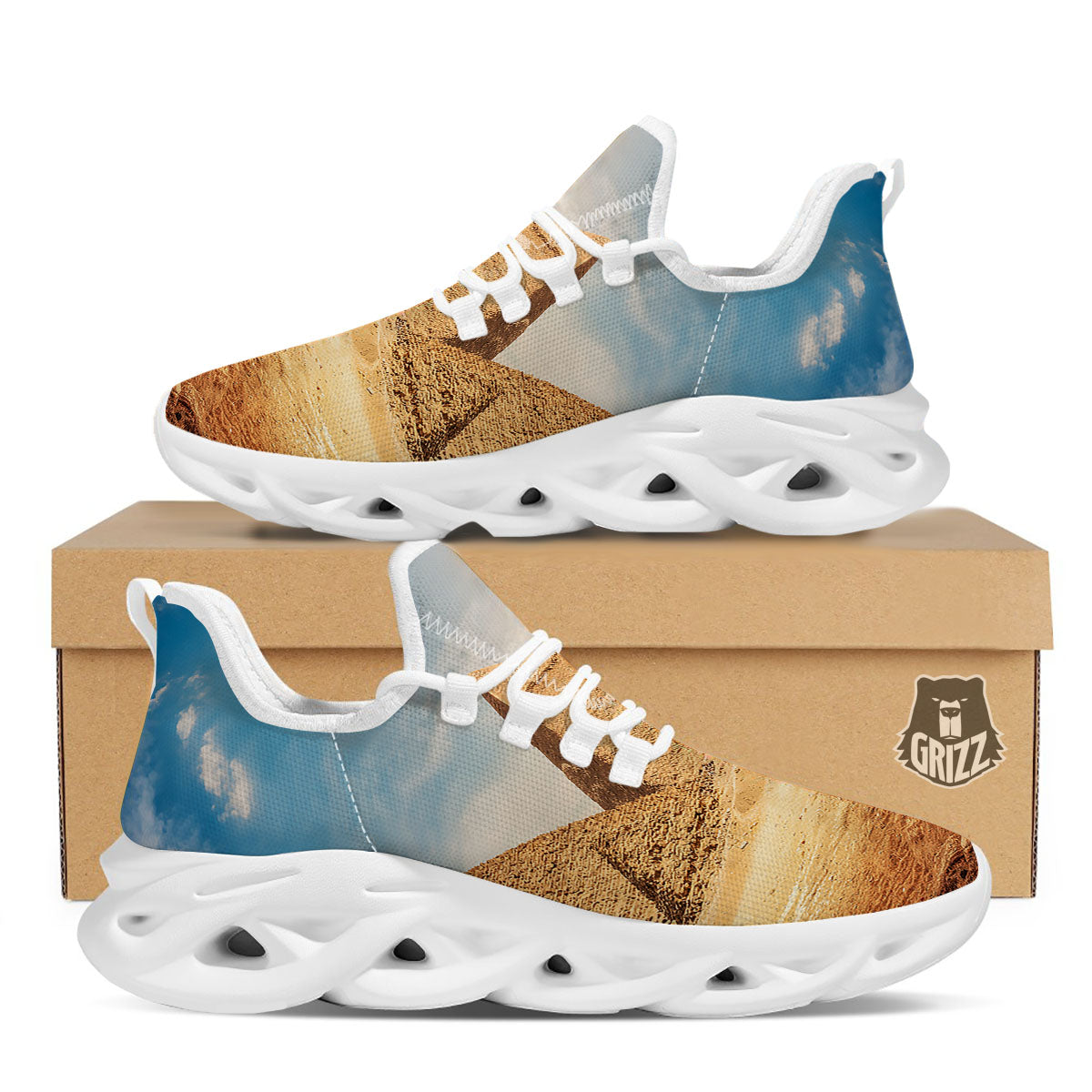 Pyramid Giza Print White Running Shoes-grizzshop