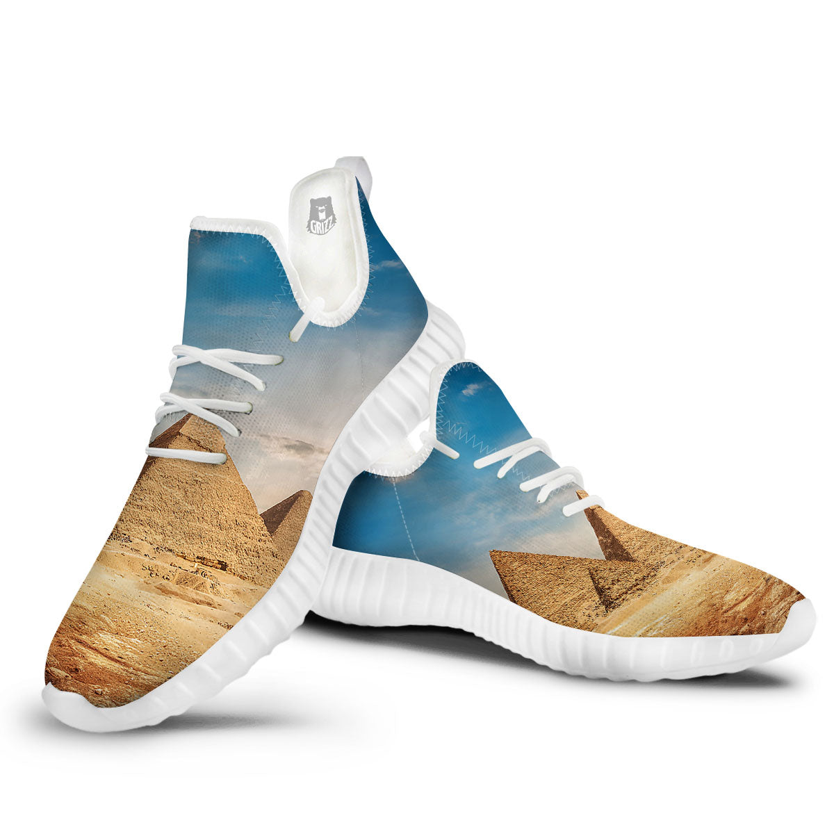 Pyramid Giza Print White Walking Shoes-grizzshop