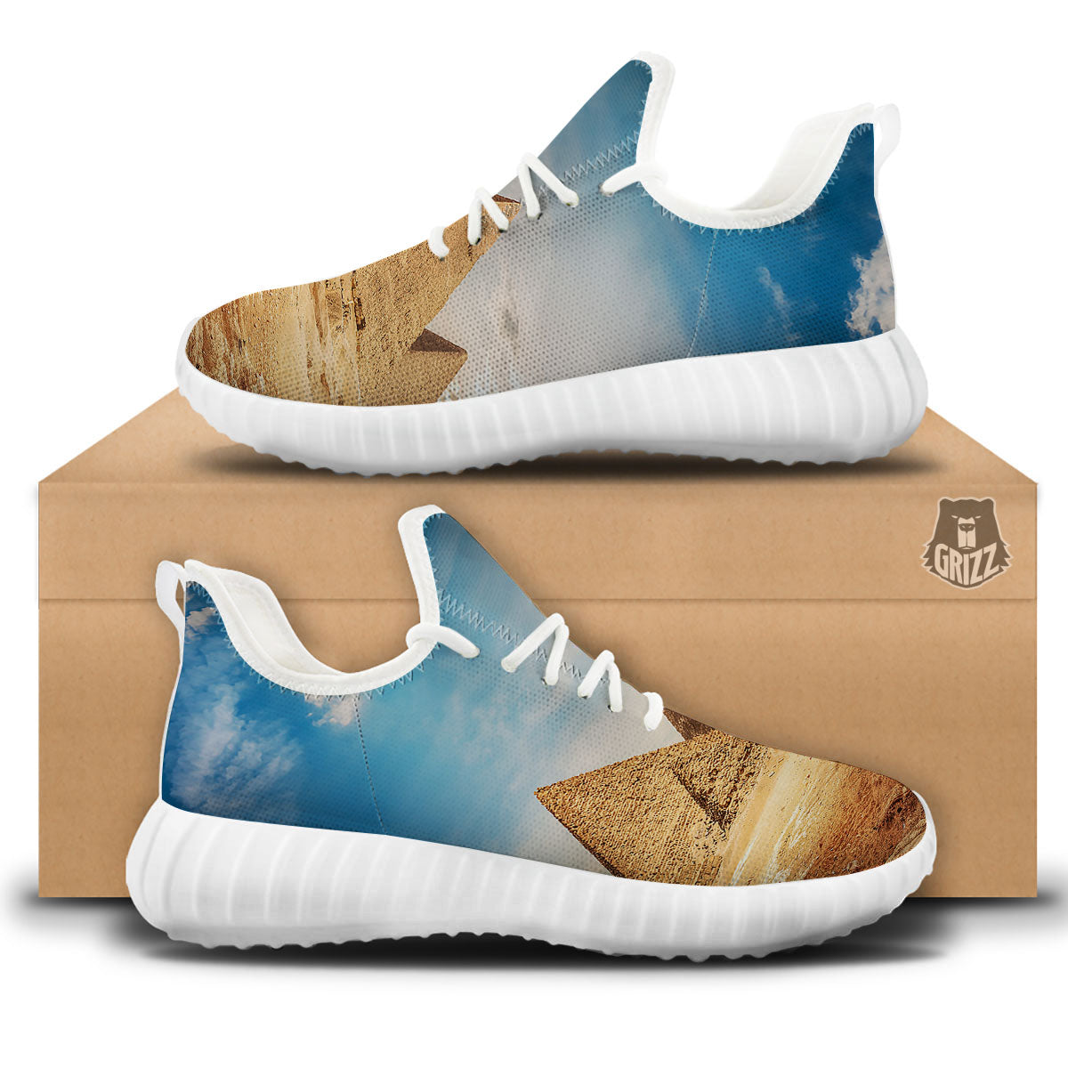 Pyramid Giza Print White Walking Shoes-grizzshop