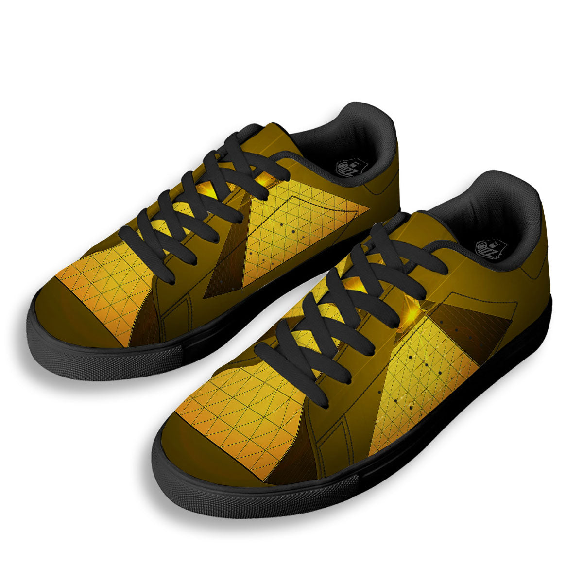 Pyramid Golden Print Black Low Top Sneakers-grizzshop