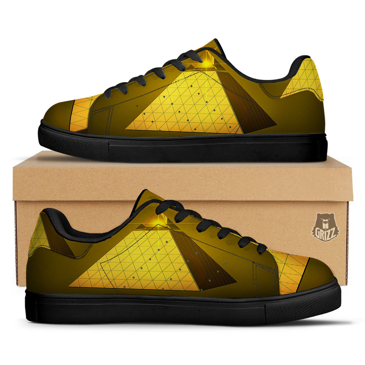 Pyramid Golden Print Black Low Top Sneakers-grizzshop