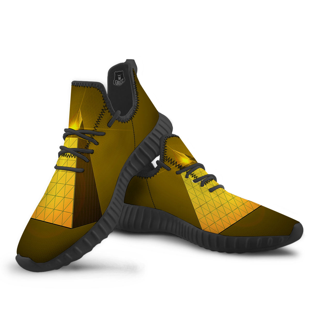Pyramid Golden Print Black Walking Shoes-grizzshop