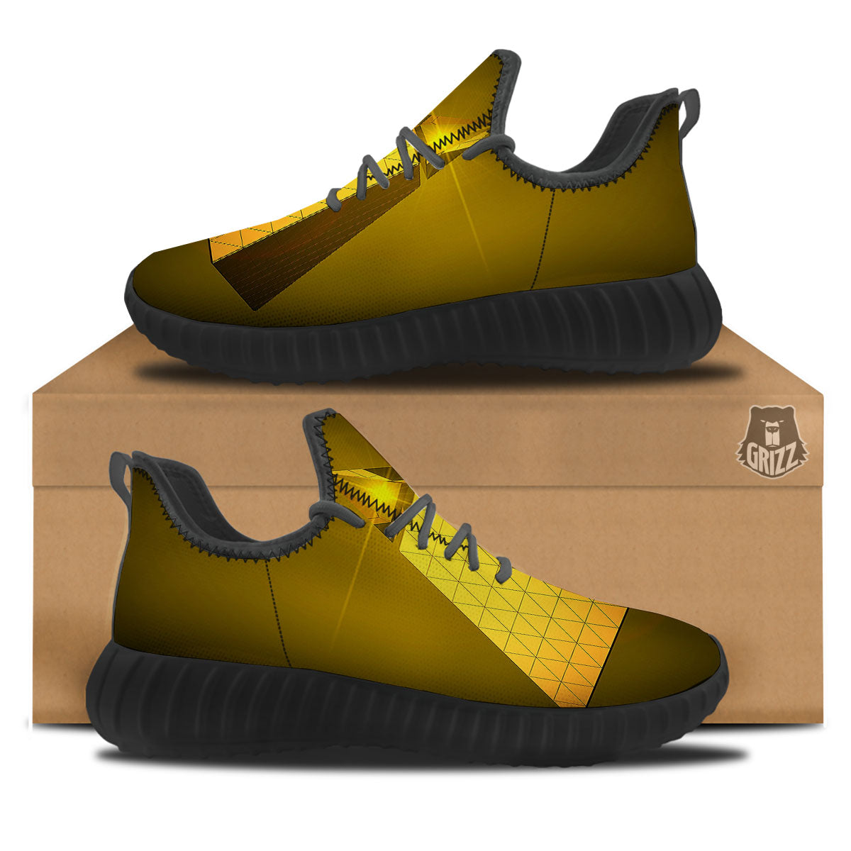 Pyramid Golden Print Black Walking Shoes-grizzshop