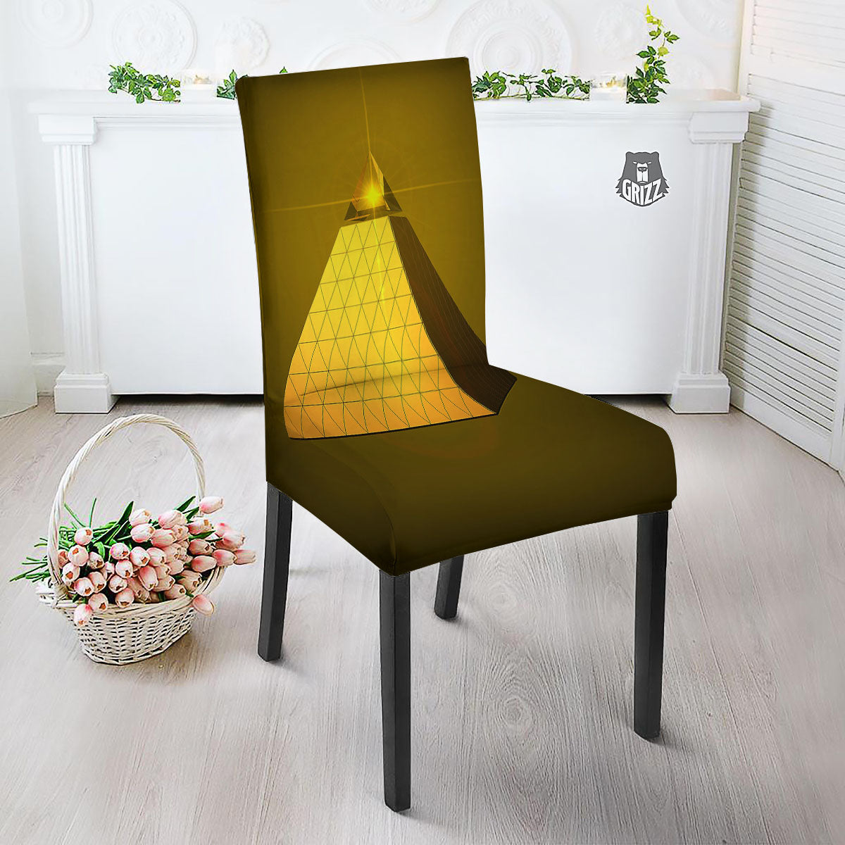 Pyramid Golden Print Dining Chair Slipcover-grizzshop