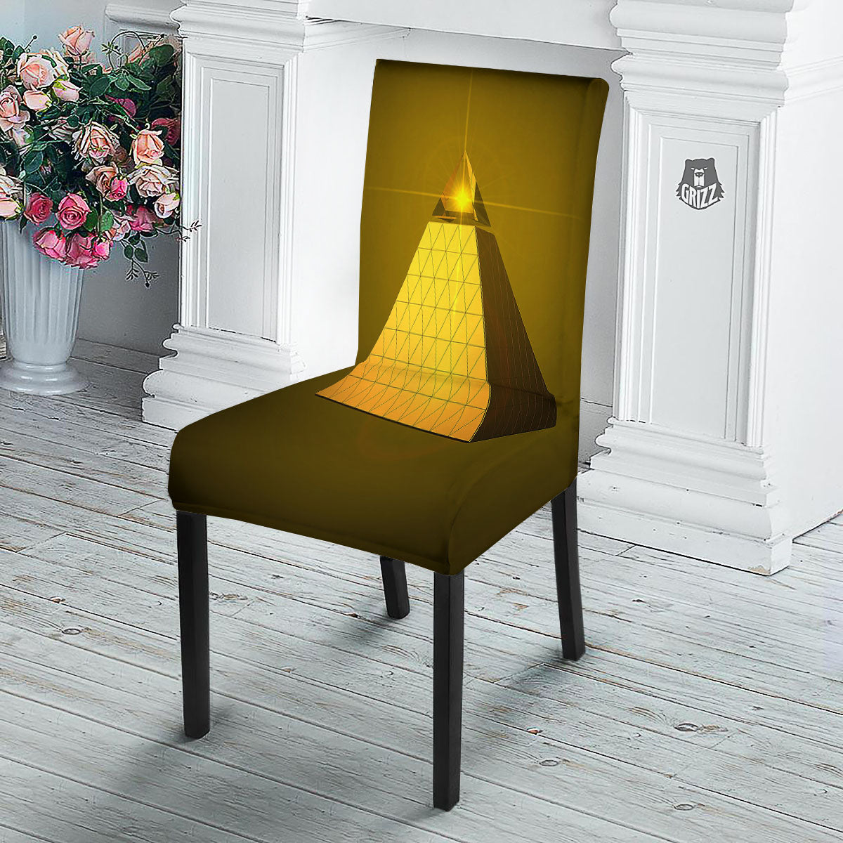 Pyramid Golden Print Dining Chair Slipcover-grizzshop